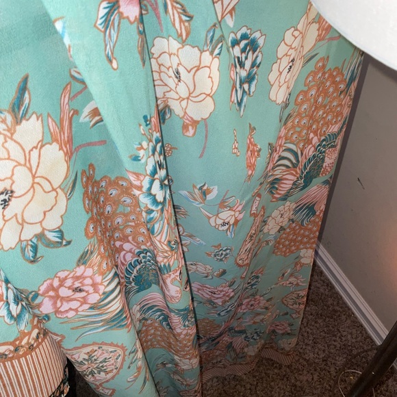 One size kimono swimsuit bodysuit cover sheer Turquoise with 10 lining accents - Picture 6 of 10